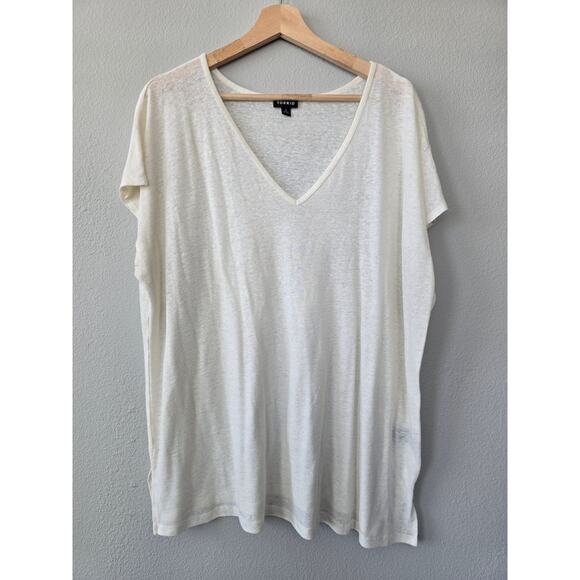 Torrid 2X Ivory V-Neck Slub Knit Tee Soft Basic Plus Size Casual T-Shirt Minimal - Picture 2 of 6